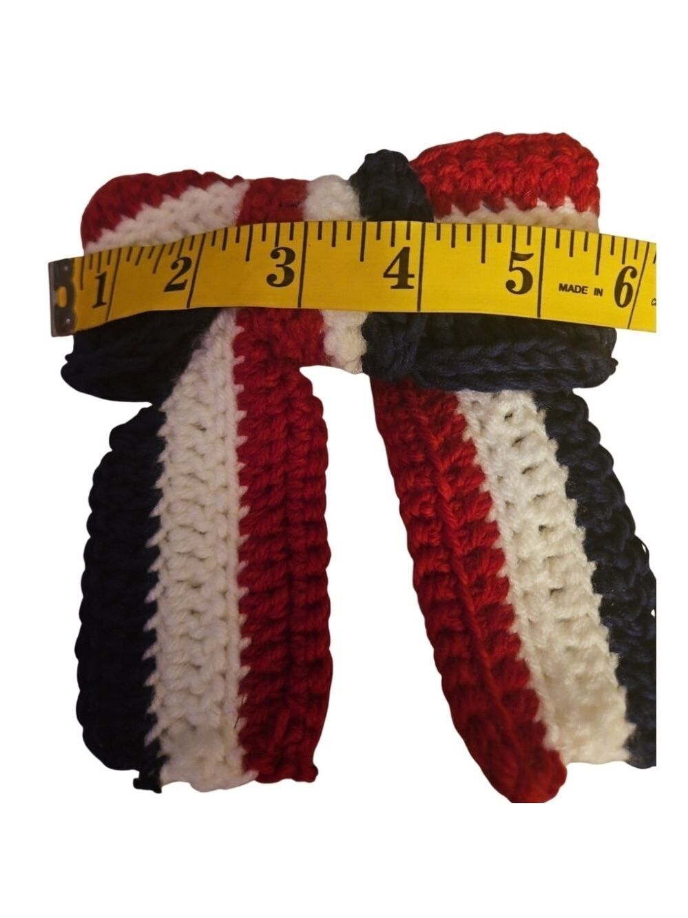 Hand Crafted Patriotic Crochet Bow Handmade Red White Blue Alligator Hair Clip - Picture 15 of 17